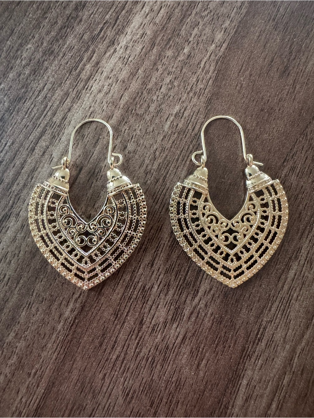 Intricate Gold Filigree Heart Drop Earrings for Women - Picture 2 of 2